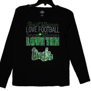 Ducks Real Women Love Football rhinestone blackRN long sleeve shirt XS S M L XL…